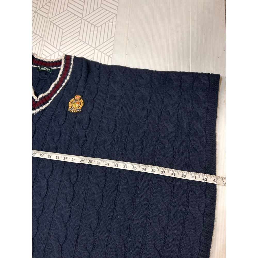 RALPH LAUREN Cozy Boho Chic Knit Navy Burgundy Logo poncho One Size i. - Picture 7 of 8